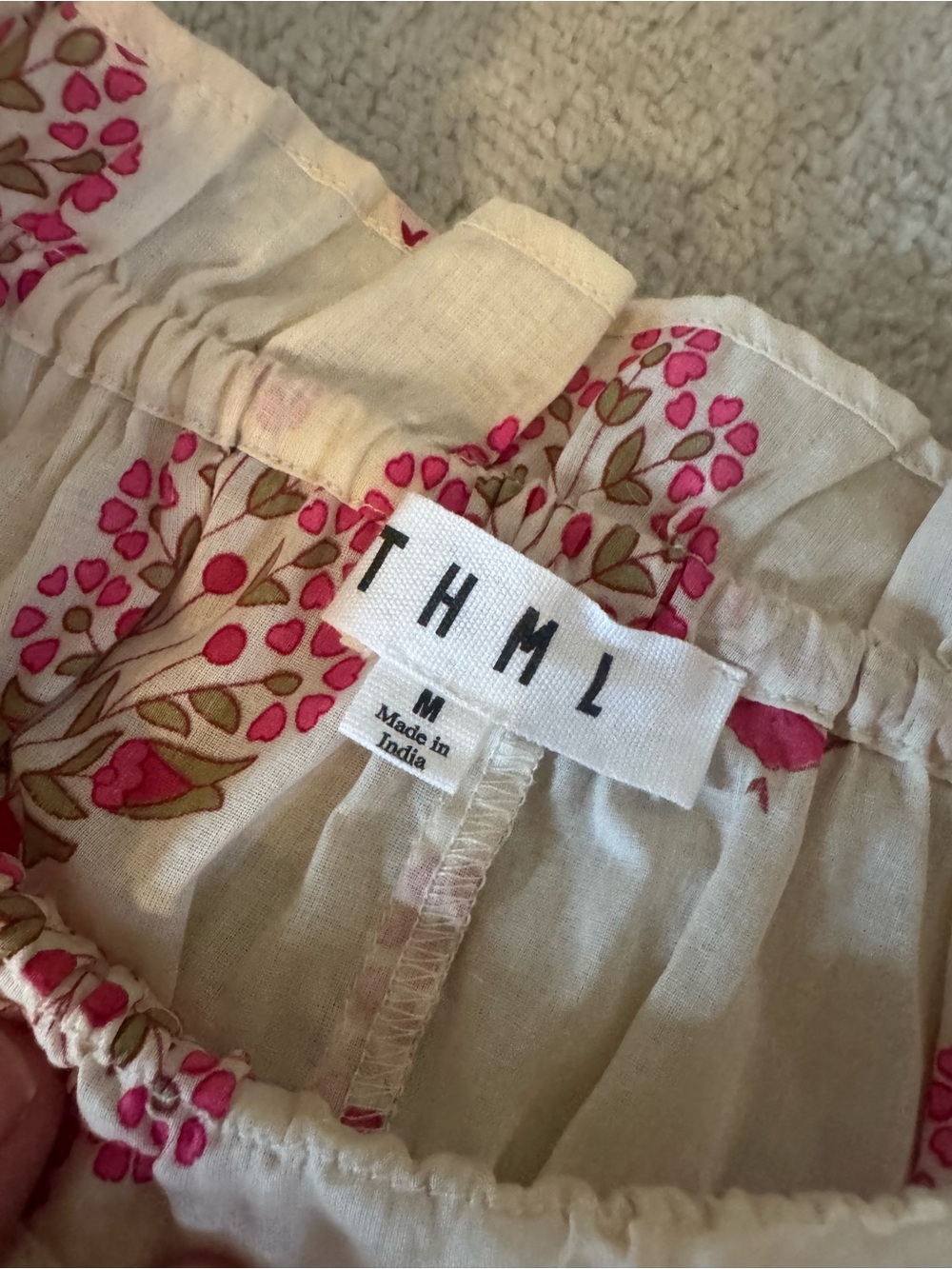 THML Cream and Pink Floral Puff Sleeve Blouse - Picture 3 of 4